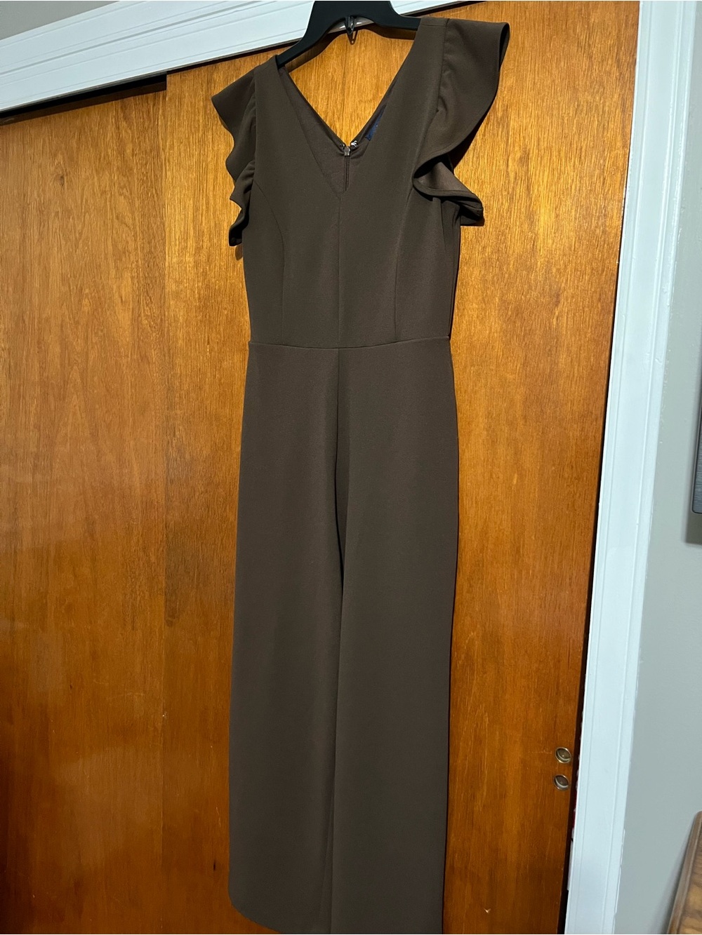 RACHEL Rachel Roy Brown Ruffle-Sleeve Wide-Leg Jumpsuit